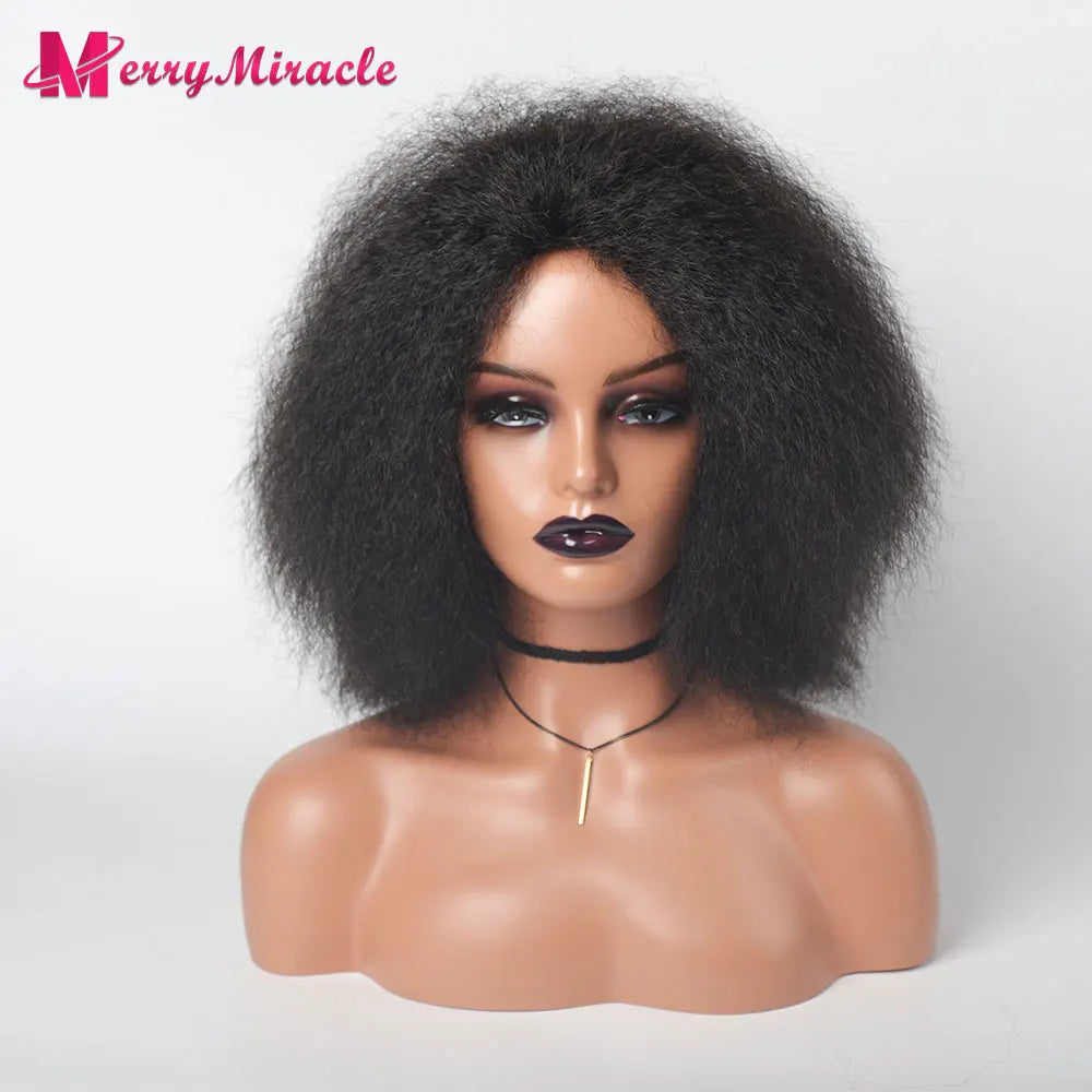 Crown & Glory Wigs  Short Fluffy Straight Synthetic Wig for  Women Kinky Straight Hair Natural Colour Afro Wigs for Women