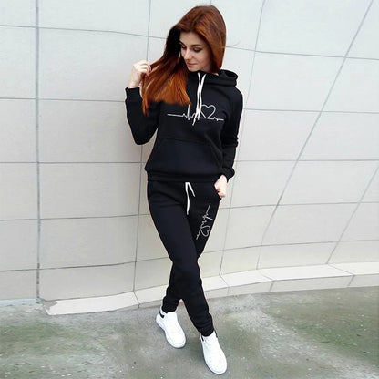 Woman clothing    Fashion Women's Hoodie Set Printed Pullover Hoodie Sweatwear Set Hoodie and Pants Two Piece Jogger Set