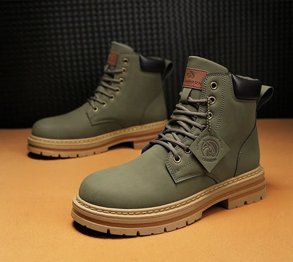 Men shoes High Top Men Boots Fashion Motorcycle Ankle Boots for Men New Hot Green Male Hiking Boot Winter Lace-Up Men's Shoes Botas Hombre