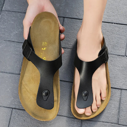 woman shoes  Genuine Leather Couple Style Cork High Quality Soft Cork Slides Footwear for Men Women Unisex 36-46 Cork Flip Flops