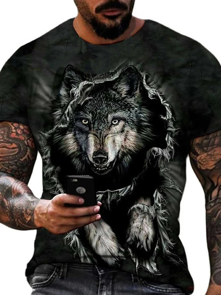 Men clothing  Different Pupil Wolf Print Men's T-shirt