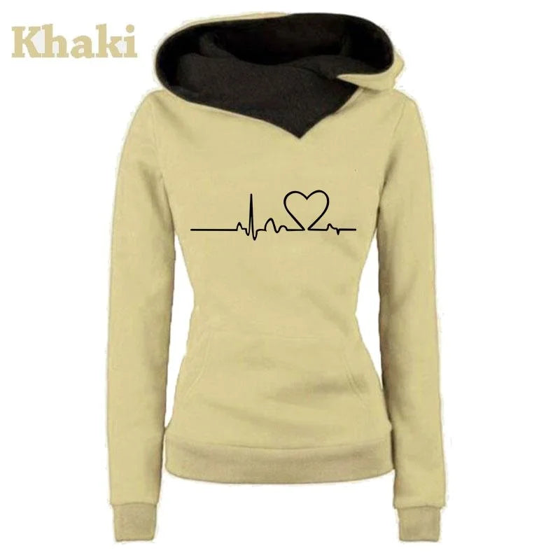 Woman clothing   Fashion Women's Hoodie Lapel High-neck Long-sleeved Hooded Sweatshirt Casual Pullover