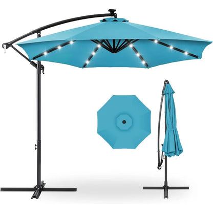 Outdoor 10ft Solar LED Offset Hanging Market Patio Umbrella for Backyard, Poolside, Lawn and Garden w/Easy Tilt Adjustment