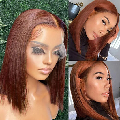 Crown & Glory Wigs Reddish Brown Bob Lace Frontal Wig Human Hair 13x4 Straight Lace Front Wig Short Bob Wig Copper Red Lace Frontal Bob Wigs