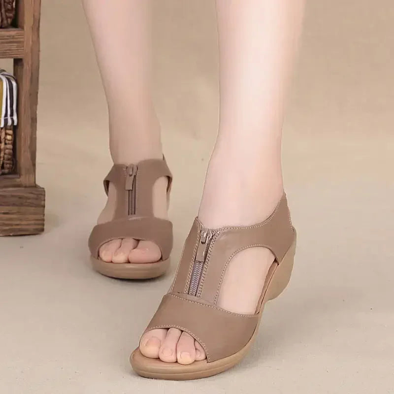 Woman Shoes  Wedge Sandals Plus Size Zipper Casual Sandals Ladies Flat Roman Closed Toe Sandals Sandalias Mujer 2024