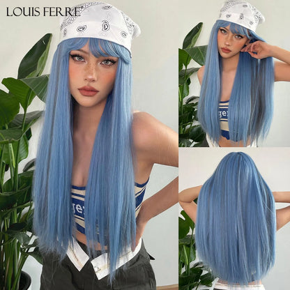 Crown & Glory Wigs  Grey White To Brown Ombre Synthetic Wigs Long Straight Layered Hair Wig For Women High Temperature Wig For Cosplay Daily Party