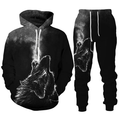 Men clothing  3D Print Hoodies Suit Man Dazzle Wolf Hip Hop Streetwear Hoodie And Pants 2pcs Sets