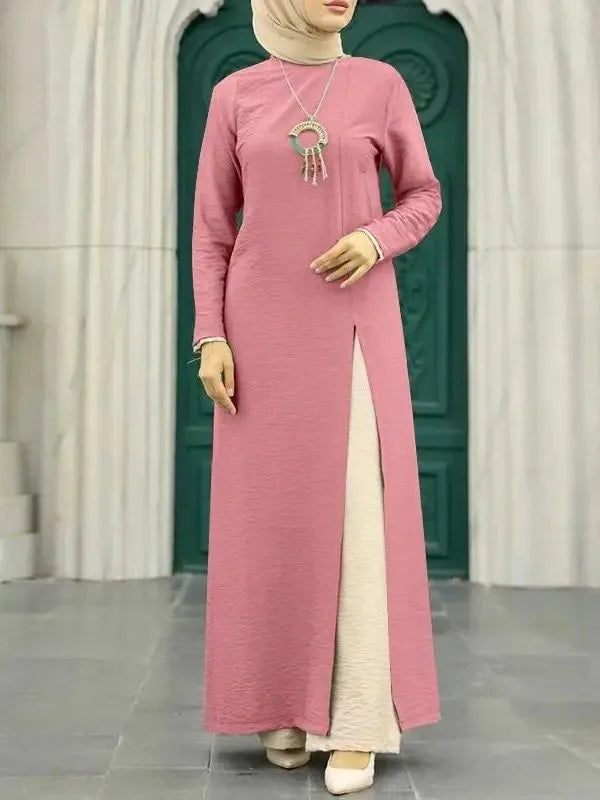 Muslim family   Abayas for Women, Long Sleeve, High Split Hems Robe, Elegant Women's Dress, Ice Silk, Wrinkle, Fashion, 2021