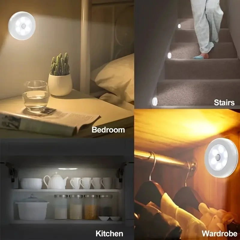 Living Room 1/3/6pcs 6LED Motion Sensor Night Light LED Closet Lights Under Cabinet Lights Wireless Wall Puck Lamp For Stair Step Hallway