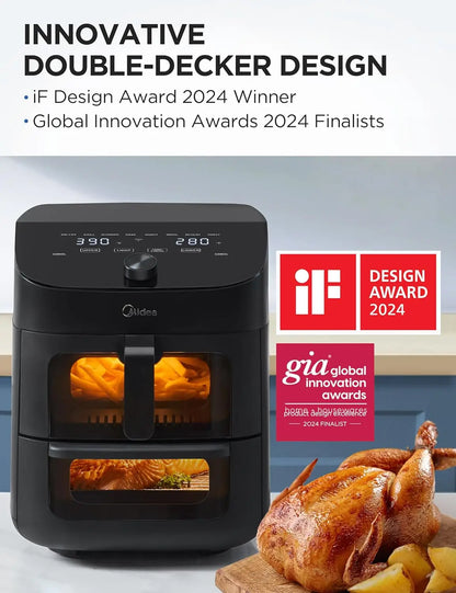 Kitchen Midea Dual Basket Air Fryer Oven 11 Quart 8 in 1 Functions Clear Window Smart Sync Finish kitchen Works with Alexa Wi-Fi Connectivity