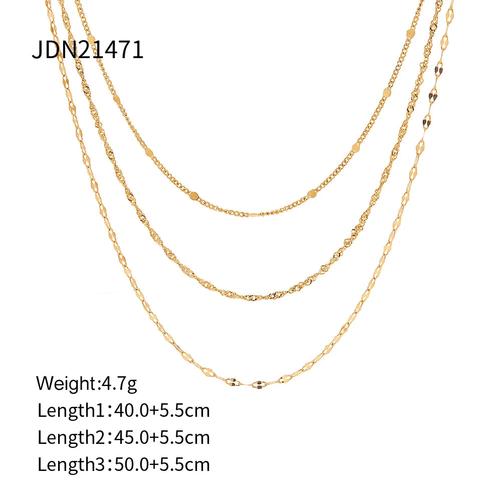 Jewellery  18K Gold Color Stainless Steel Three Layer Necklace Jewelry Women Gold Color Pvd Plated Elegant Gala New