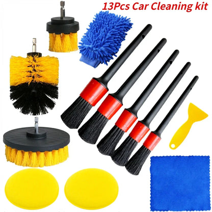 Car   New Car Cleaning Kit Scrubber Drill Detailing Brush Set Air Conditioner Vents Towel Polisher Car Auto Detailing Tools