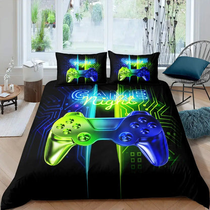 Bedroom  Teen Boys Gamer Duvet Cover Set Queen/King Size,Boys Gamepad Comforter Cover,Black Classic Retro Gaming Polyester Quilt Cover