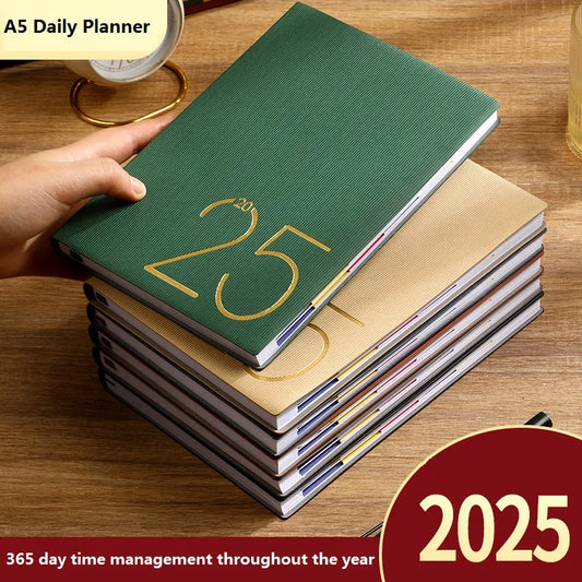 Odds 2025 Planner A5 Notebook 365 Daily Agenda Time Management Book One Page Per Day PU Cover Water Resistant Thick Paper for Work