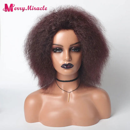 Crown & Glory Wigs  Short Fluffy Straight Synthetic Wig for  Women Kinky Straight Hair Natural Colour Afro Wigs for Women