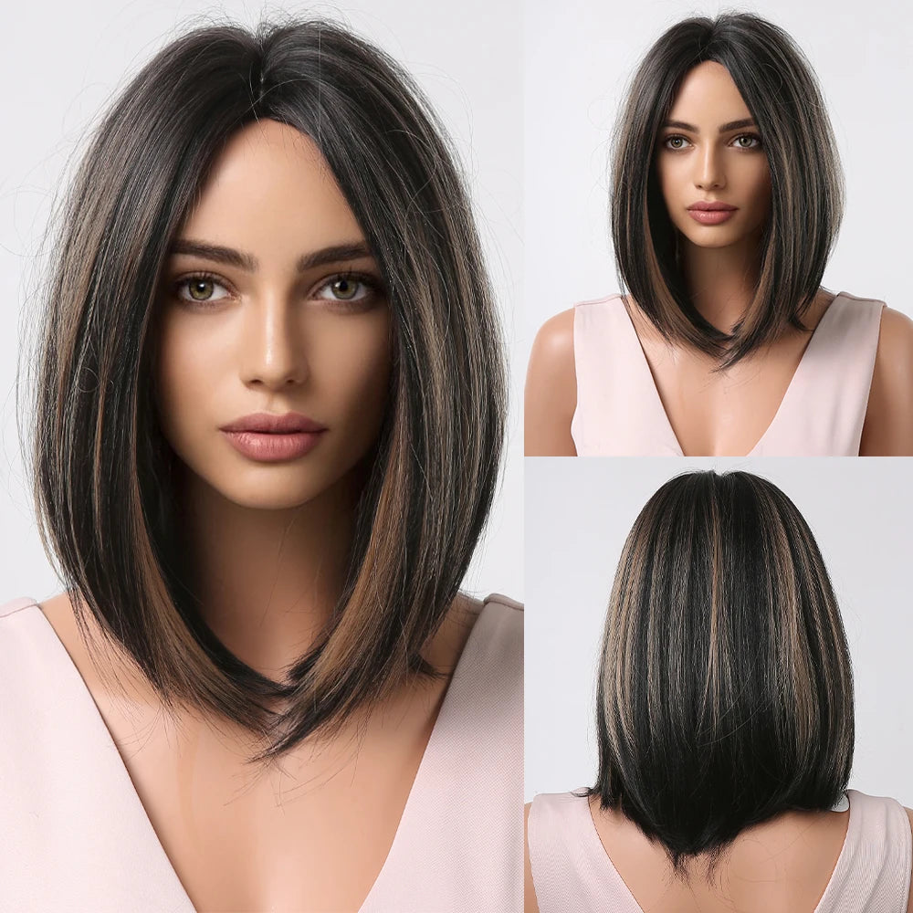 Crown & Glory Wigs HENRY MARGU Dark Root Ombre Brown Blonde Short Hair Wigs Fluffy Pixie Cut Synthetic Wig for Black White Women Heat Resistant