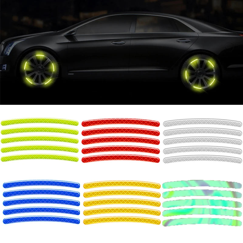 Car  Tire Rim Reflective Sticker Night Safety Warning Strip Motorcycle Bike Auto Wheel Hub Reflector Stickers Decals 20/40Pcs