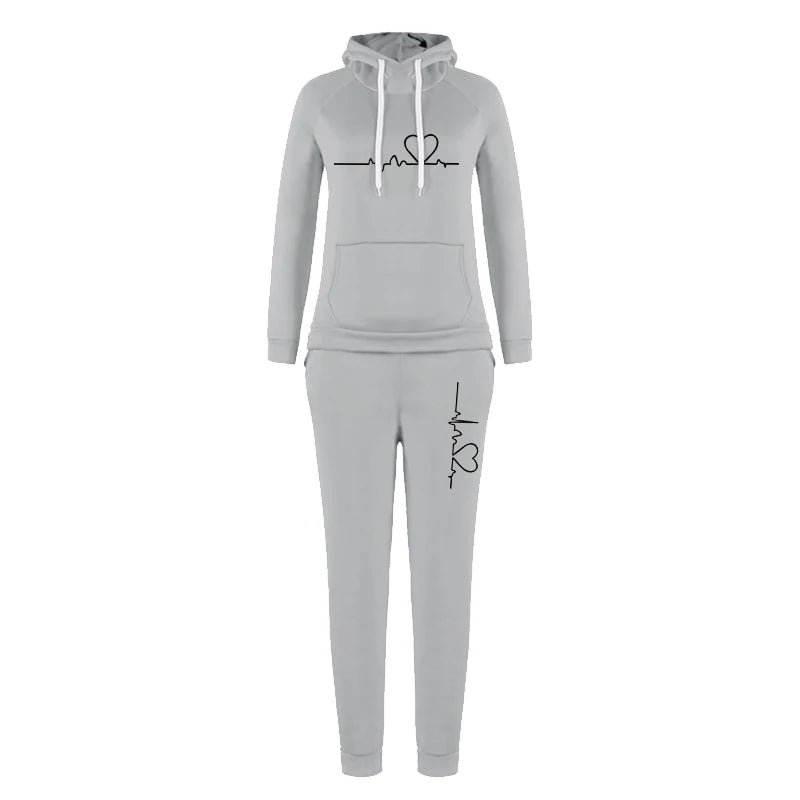 Woman clothing    Fashion Women's Hoodie Set Printed Pullover Hoodie Sweatwear Set Hoodie and Pants Two Piece Jogger Set