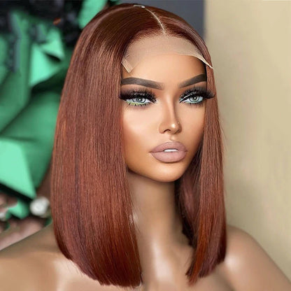 Crown & Glory Wigs Reddish Brown Bob Lace Frontal Wig Human Hair 13x4 Straight Lace Front Wig Short Bob Wig Copper Red Lace Frontal Bob Wigs