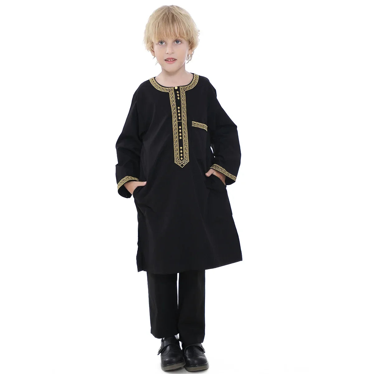 Muslim family    Muslim Kids Jubba Thobe Arab Boy Thobe Children Abaya Ramadan Dress Pant Set 2 Piece Caftan Robe Kaftan Musulman Ensembles