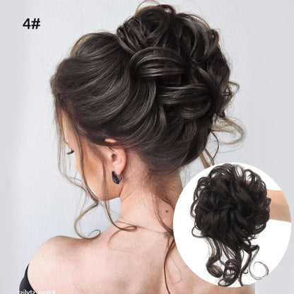 Crown & Glory Wigs  LUPU Synthetic Hair Bun Chignon Messy Curly Hair Band Elastic Scrunchy False Hair Pieces For Women Hairpins Black Brown