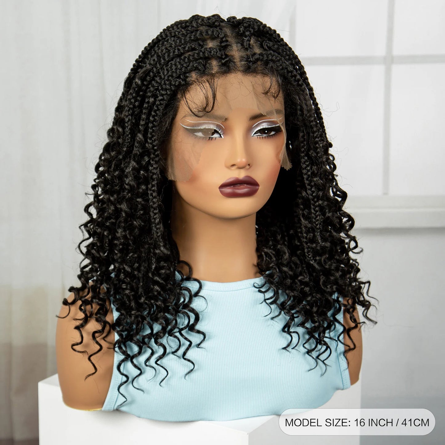 Crown & Glory Wigs  Full Lace Braided Lace Wigs Synthetic Knotless Box Braided Lace Wig with Curly Ends for Black Women Kinky Curly Braided Bob Wig