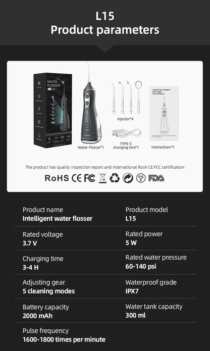 Bathroom Portable Dental Oral Irrigator Water Flosser USB Rechargeable 4 Nozzles Water Jet 300ml Water Tank Waterproof IPX7