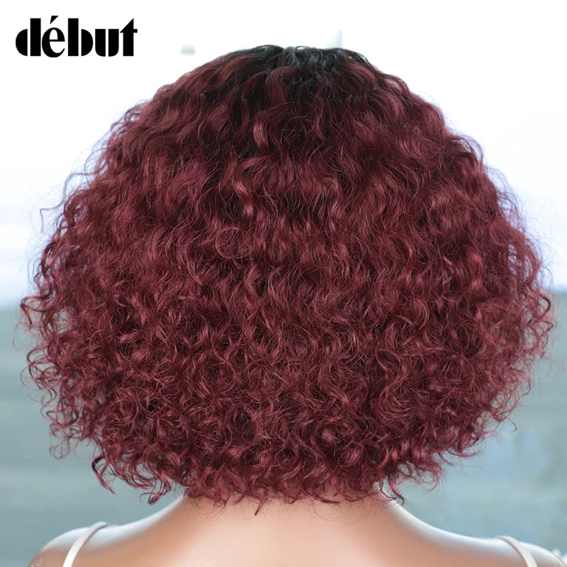 Crown & Glory Wigs  Debut Highlight Curly With Bangs Human Hair Wigs Kinky Curly Wigs For Black Women Brazilian Remy Human Hair Wigs Cheap Jerry Curl