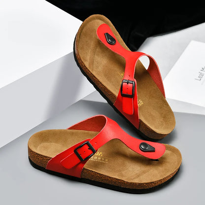 woman shoes  Genuine Leather Couple Style Cork High Quality Soft Cork Slides Footwear for Men Women Unisex 36-46 Cork Flip Flops