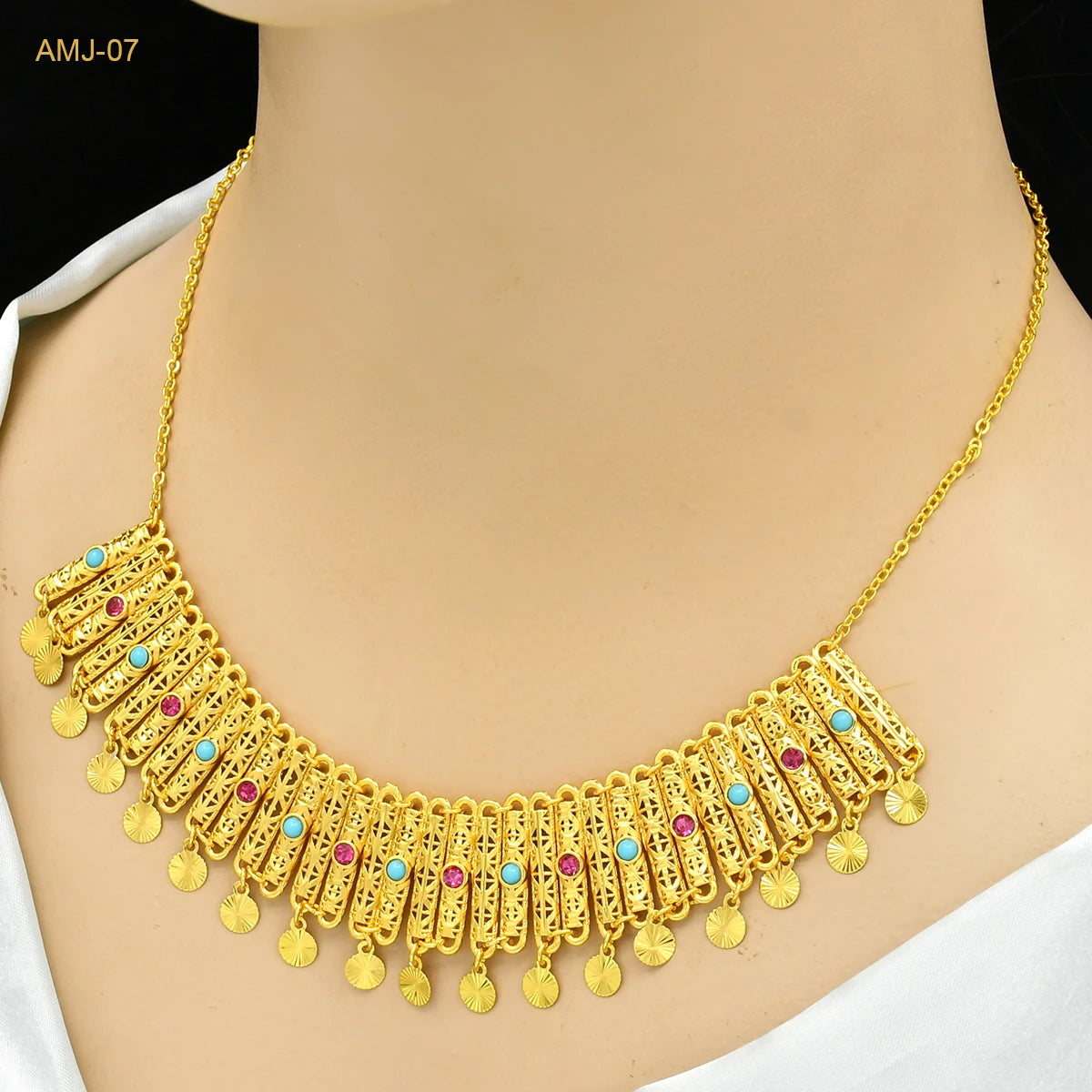 Jewellery   ANIID African 24K Gold Color Necklace With Tassel For Women Bride Crystal Jewellery Italian Wedding Dubai Wholesale