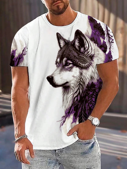 Men clothing  Different Pupil Wolf Print Men's T-shirt