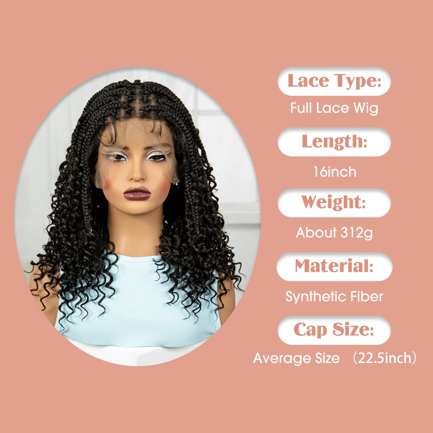 Crown & Glory Wigs  Full Lace Braided Lace Wigs Synthetic Knotless Box Braided Lace Wig with Curly Ends for Black Women Kinky Curly Braided Bob Wig