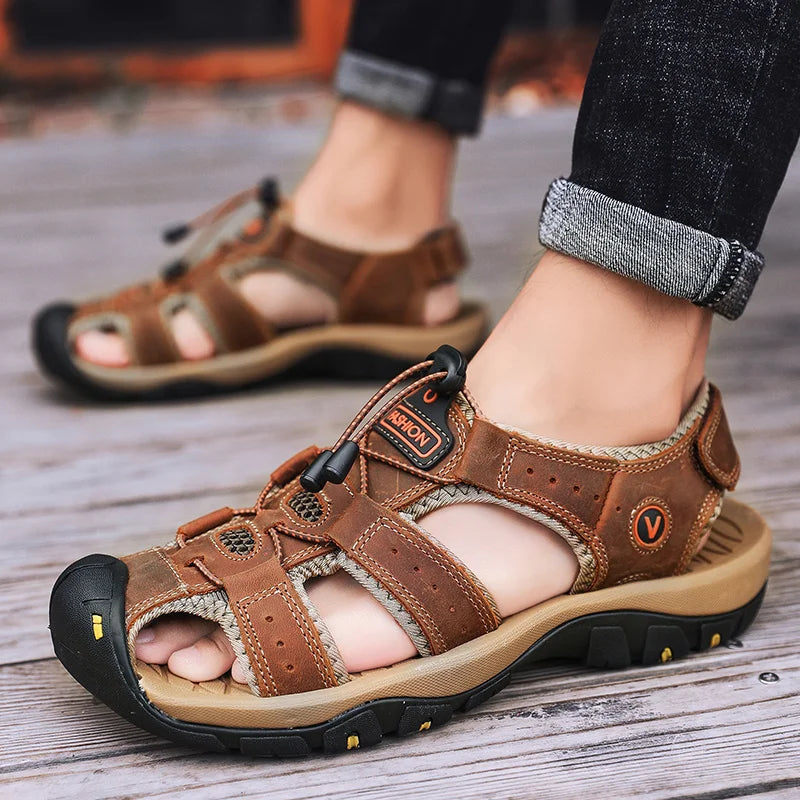 Men shoes Summer Men Sandals Leather Mens Casual Shoes Breathable  Sandals for Men Beach Shoes Slippers Fashion Roman Shoes