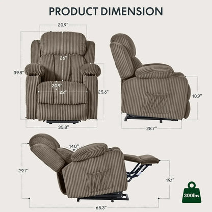 Living Room Power Lift Recliner Chair, Electric Leather Lift Recliner Chair W/Massage & Heat Cup Holders Lift Reclining Chair Sofa, Recliner