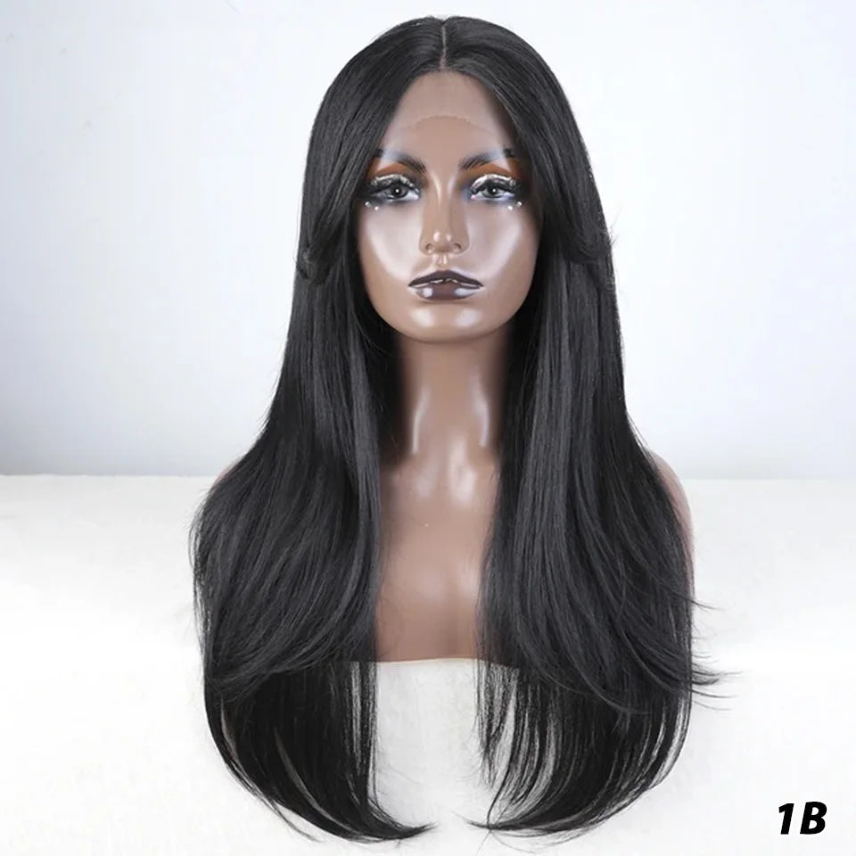 Crown & Glory Wigs  Synthetic Wigs 26 Inch Long Straight Lace Wigs With Bnags Lace Front Wig For Women Ombre Blonde Brown Cosplay Daily Party Wigs