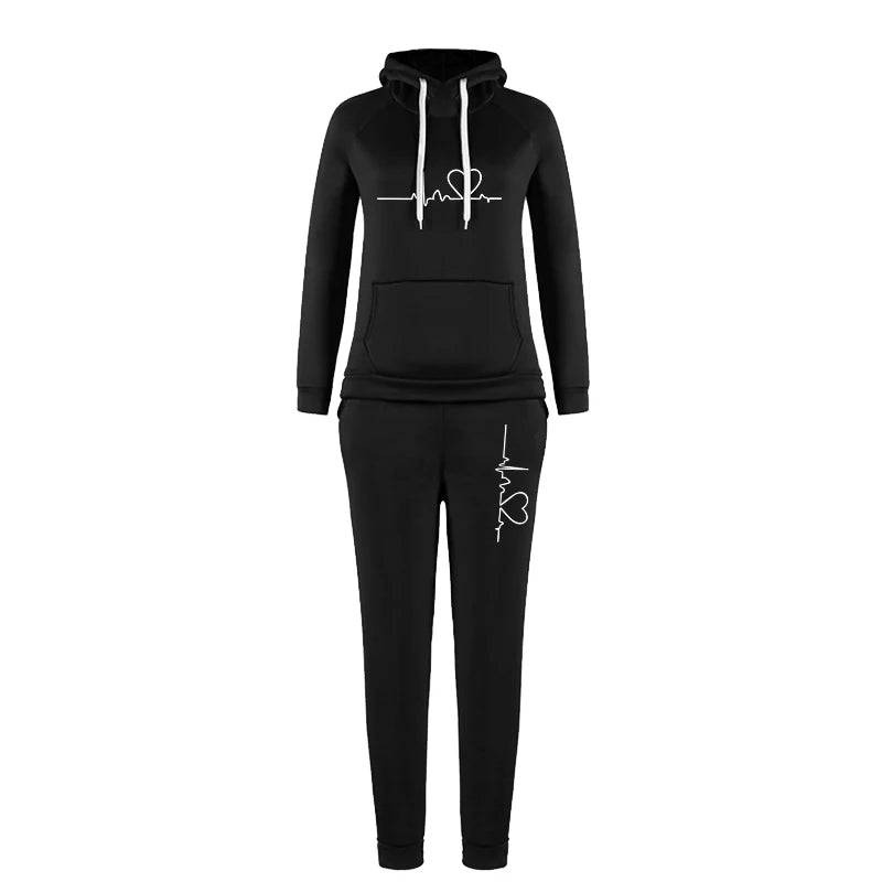 Woman clothing    Fashion Women's Hoodie Set Printed Pullover Hoodie Sweatwear Set Hoodie and Pants Two Piece Jogger Set