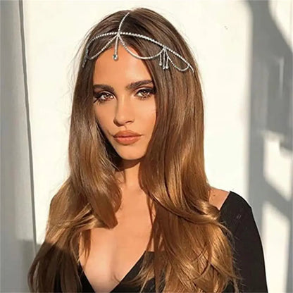 Jewellery   Simple Rhinestone Hair Chain Band Accessories for Women Party Crystal Headpiece Bridal Forehead Jewelry Tiara Fringe Headdress