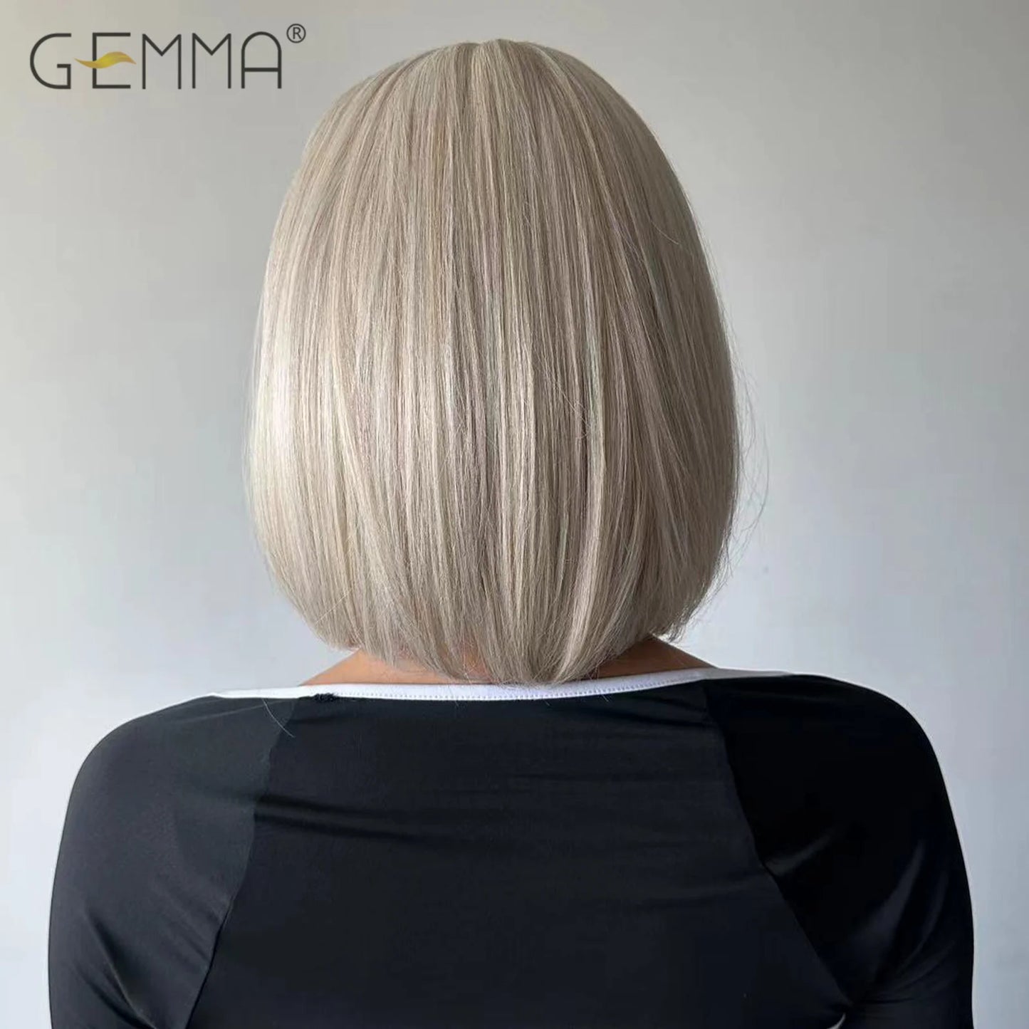 Crown & Glory Wigs   Short Straight Platinum Blonde Synthetic Wig with Bangs Cosplay Party Rice White Bob Hair Wigs for Women Heat Resistant Fibre