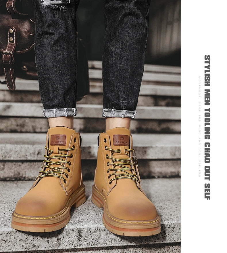 Men shoes High Top Men Boots Fashion Motorcycle Ankle Boots for Men New Hot Green Male Hiking Boot Winter Lace-Up Men's Shoes Botas Hombre