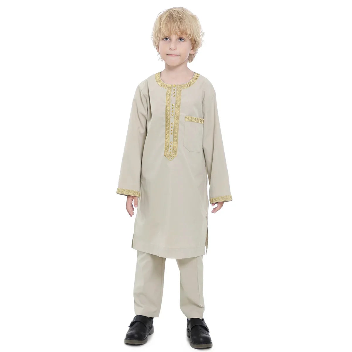 Muslim family    Muslim Kids Jubba Thobe Arab Boy Thobe Children Abaya Ramadan Dress Pant Set 2 Piece Caftan Robe Kaftan Musulman Ensembles