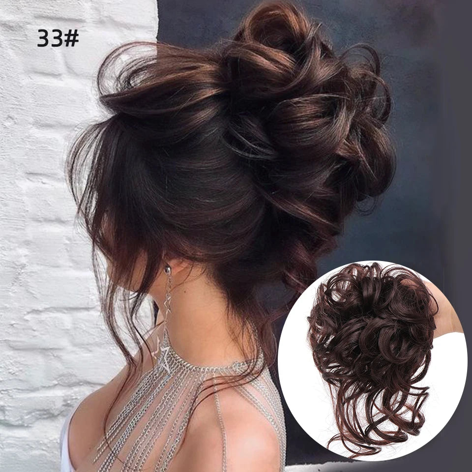 Crown & Glory Wigs  LUPU Synthetic Hair Bun Chignon Messy Curly Hair Band Elastic Scrunchy False Hair Pieces For Women Hairpins Black Brown