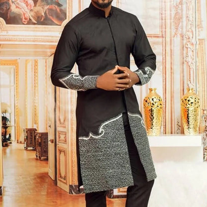 Muslim family   Luxury Men's wedding suit Nigerian Embroidery Agbada African Best Man dress Set Two-piece wedding top and trousers Ethnic style