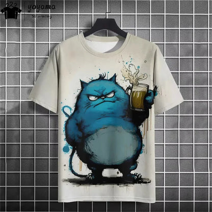 Men clothing  Funny Fat Cat Graphic T shirts Short Sleeve