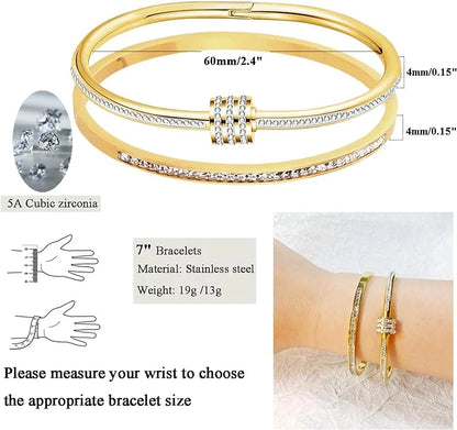 Jewellery   1pc Titanium Steel Gold Bracelet, Fashionable Classic Style, Stainless Steel Bracelet,Inlaid With Zircon,For Womens Daily Wear