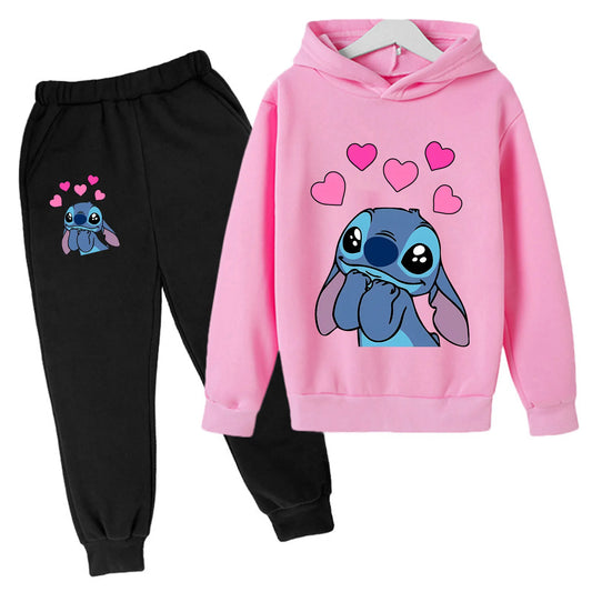 Girl clothing  Girls Clothes Stitch Hoodies Sweatshirts Children's Clothing Sets Child Girl Tops + Pants 2 Pcs Suits Kids Boys Tracksuits Set