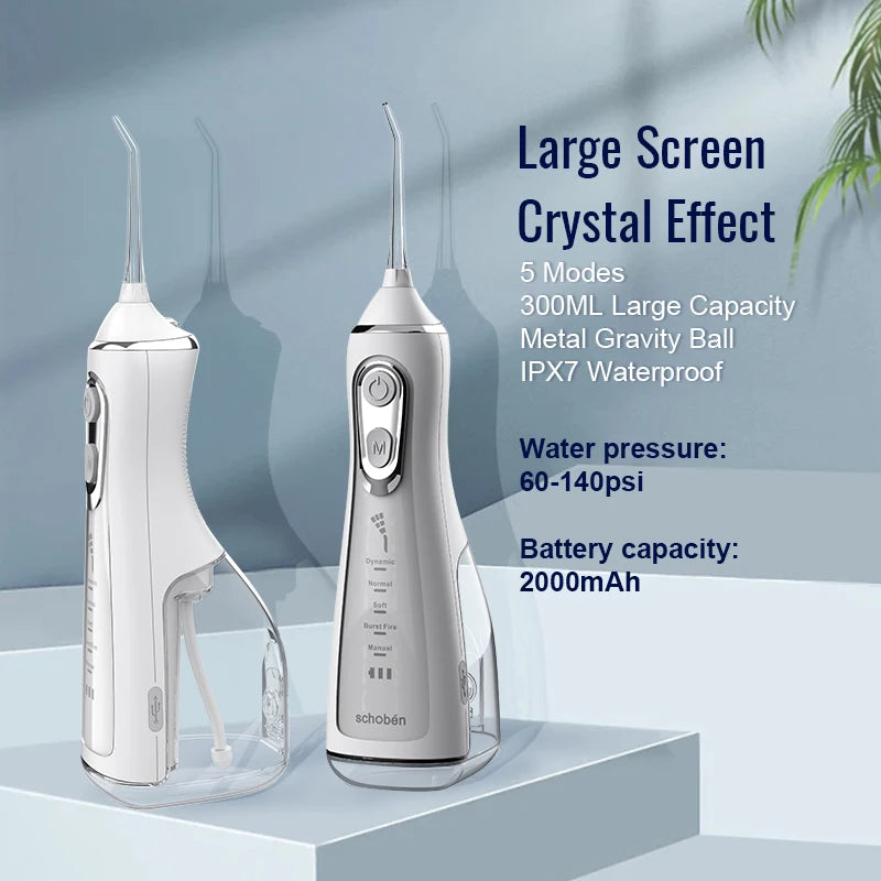 Bathroom Portable Dental Oral Irrigator Water Flosser USB Rechargeable 4 Nozzles Water Jet 300ml Water Tank Waterproof IPX7