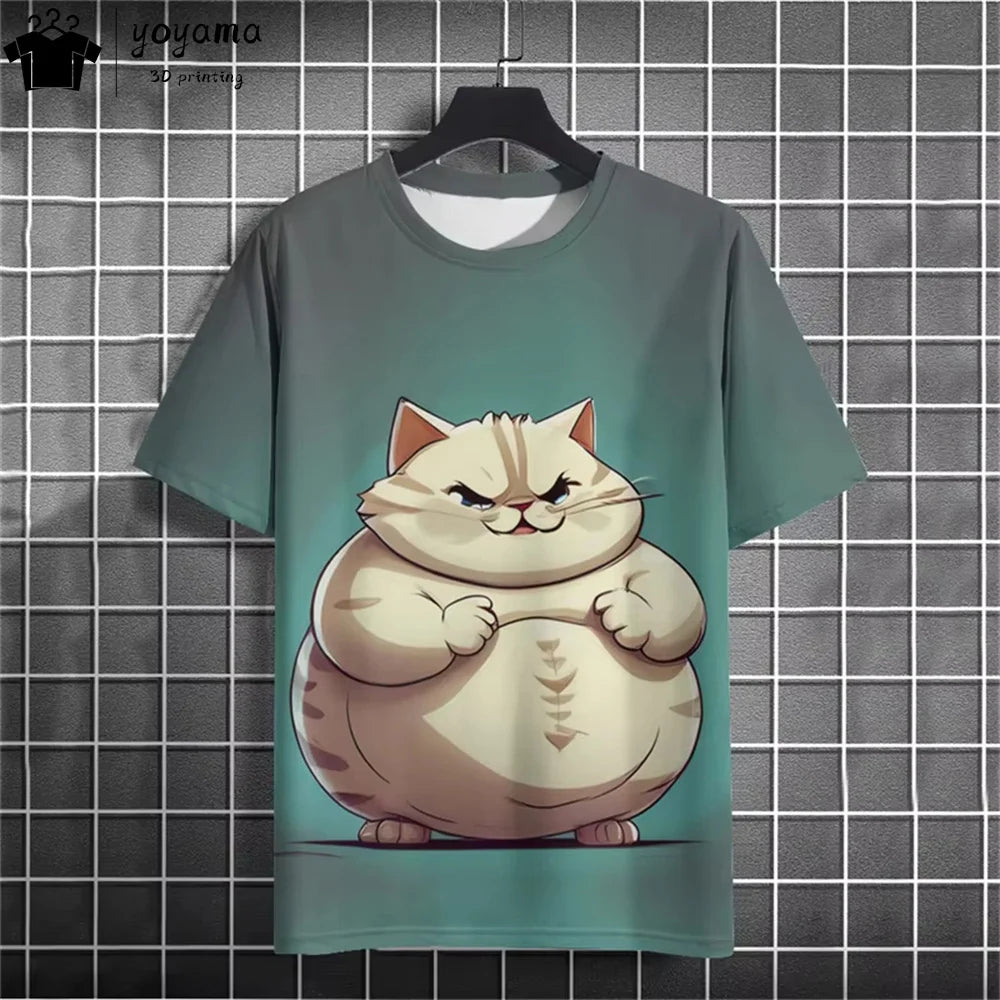 Men clothing  Funny Fat Cat Graphic T shirts Short Sleeve