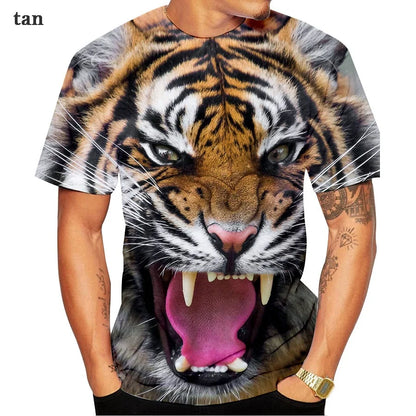 Men clothing   Tiger 3d Short Sleeve Clothes Creative Animal Digital O-neck T-Shirt