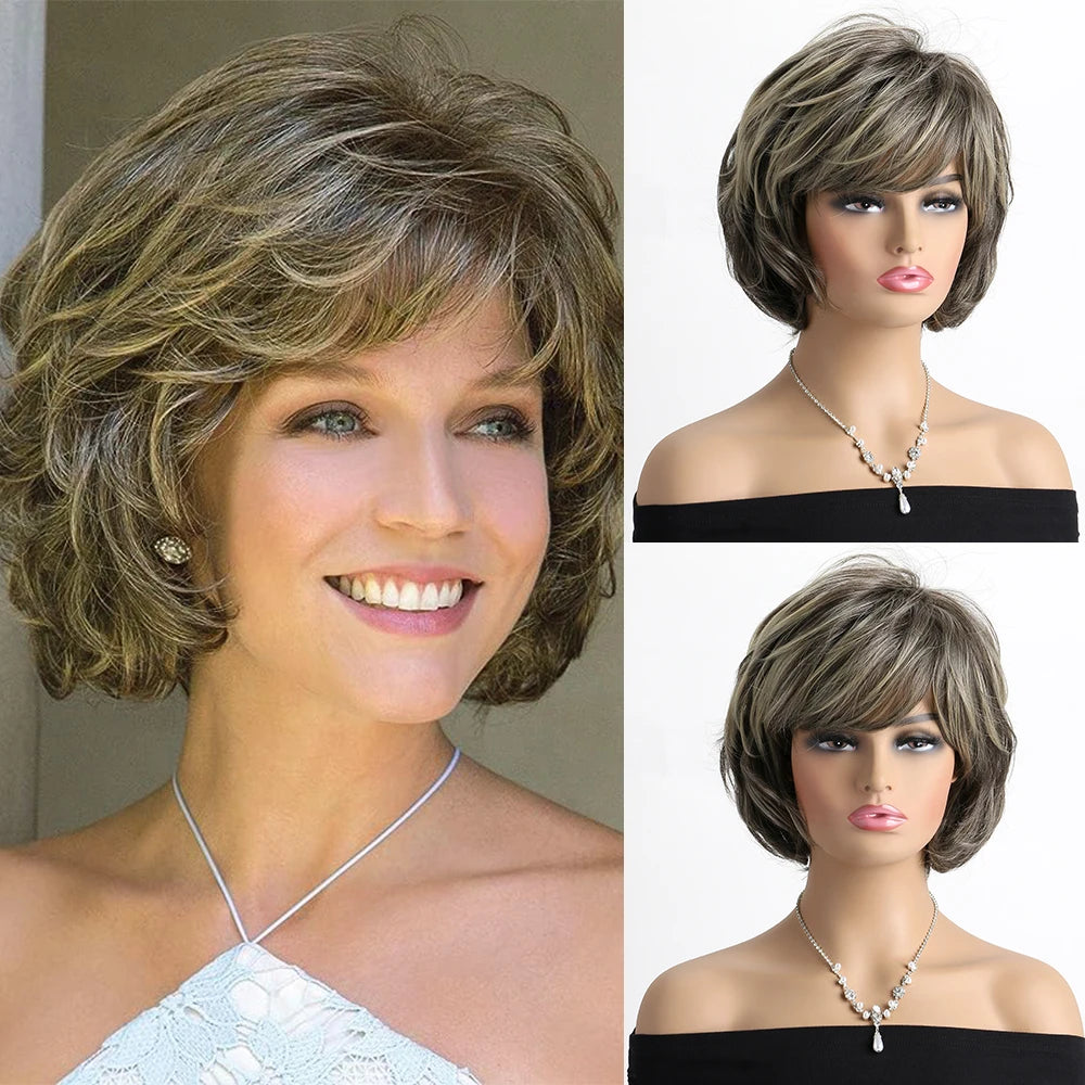 Crown & Glory Wigs  Light gold Natural Wigs for Women Short curly Synthetic Wig Daily Party Heat Resistant Hair