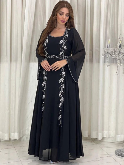 Muslim family   Ramadan Embroidery Abaya for Women Eid Mubarak Djellaba Marocain Jalabiya Saudi Arabic Robe Dubai Turkey Kaftan Islamic Clothing